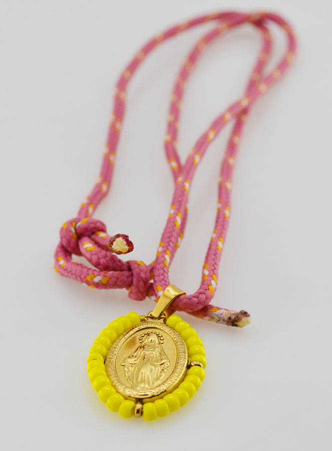 Médaille Miraculeuse Perles Jaunes & Cordon (pic 4)