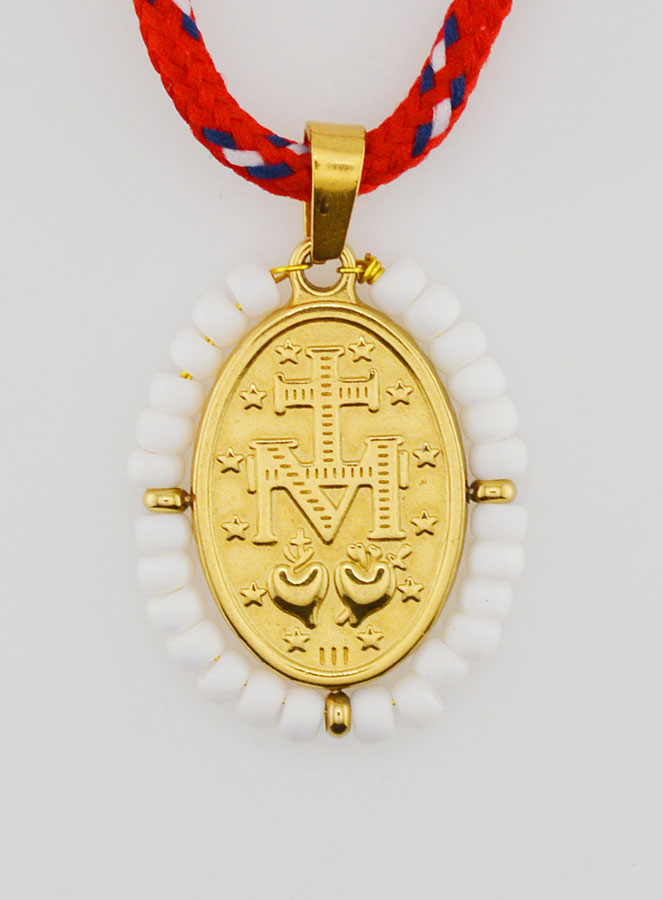 Médaille Miraculeuse Perles Blanches & Cordon (pic 2)