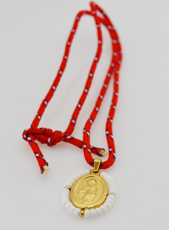 Médaille Miraculeuse Perles Blanches & Cordon (pic 4)