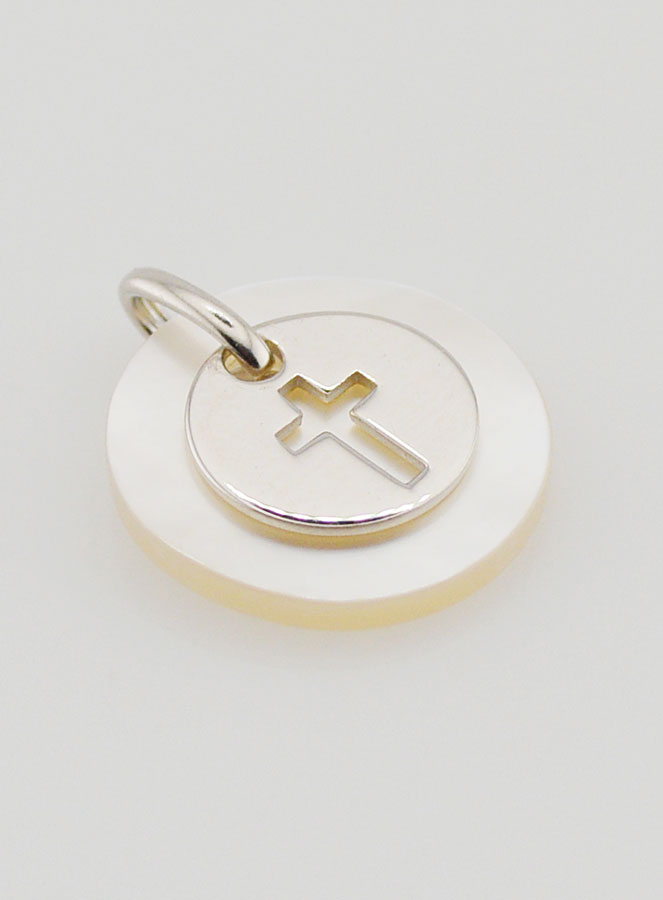 Médaille Jeton Argent & Nacre - Croix (pic 3)