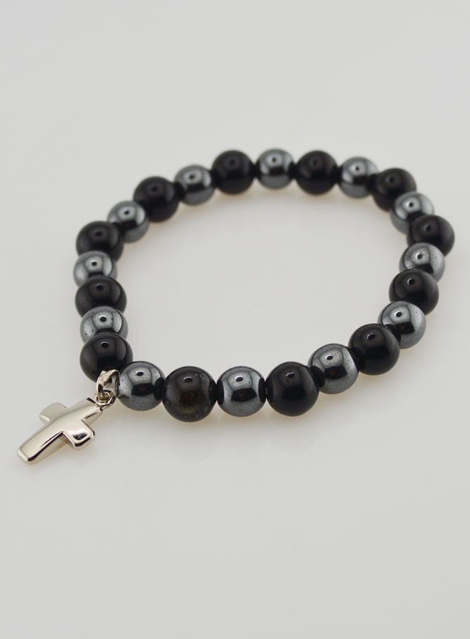 Bracelet Avec Croix - Hématite & Obsidienne Dorée (pic 4)