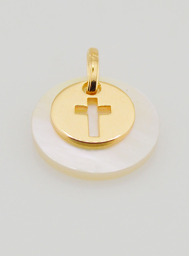 Médaille Jeton Plaqué Or & Nacre - Croix (pic 2)