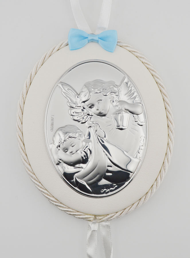 Cadeau de Baptême Garçon - Médaille de Berceau Ange Lanterne (pic 1)