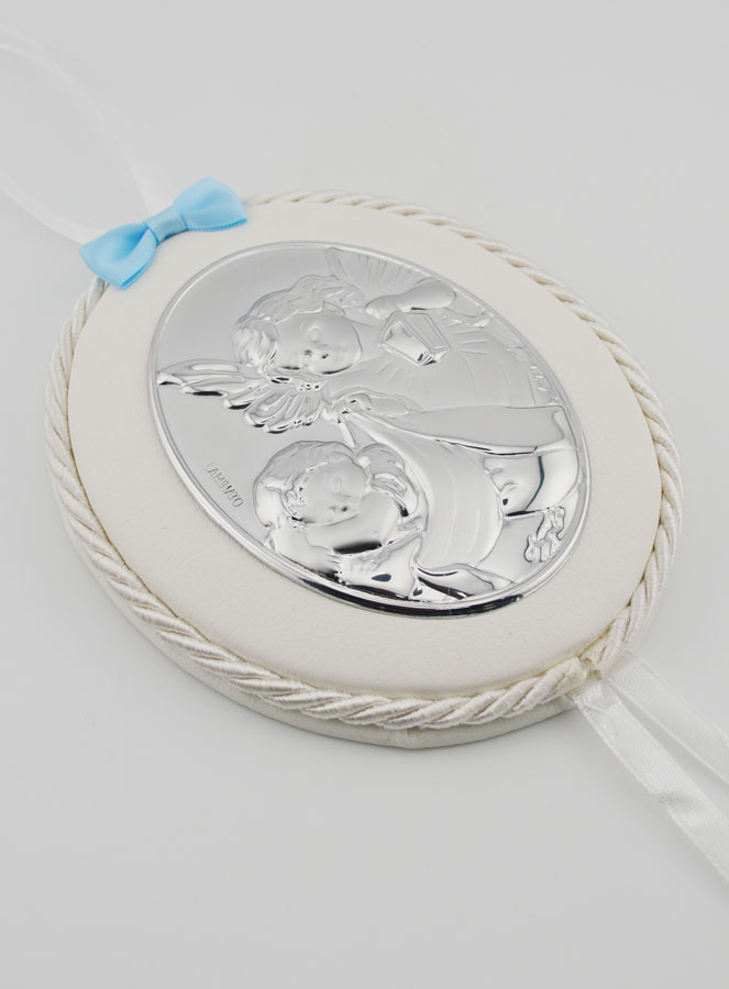 Cadeau de Baptême Garçon - Médaille de Berceau Ange Lanterne (pic 3)