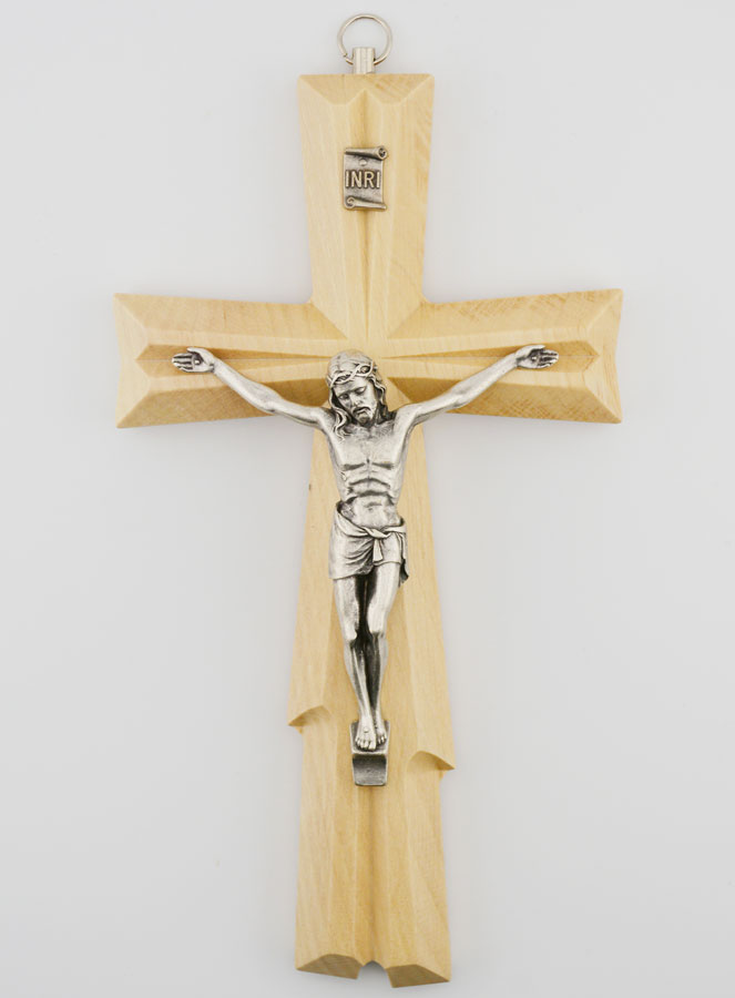 Crucifix à Suspendre en Bois Clair - 20cm (pic 1)