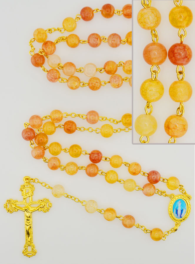 Chapelet Vierge Miraculeuse Grains en Verre - Orange (pic 1)