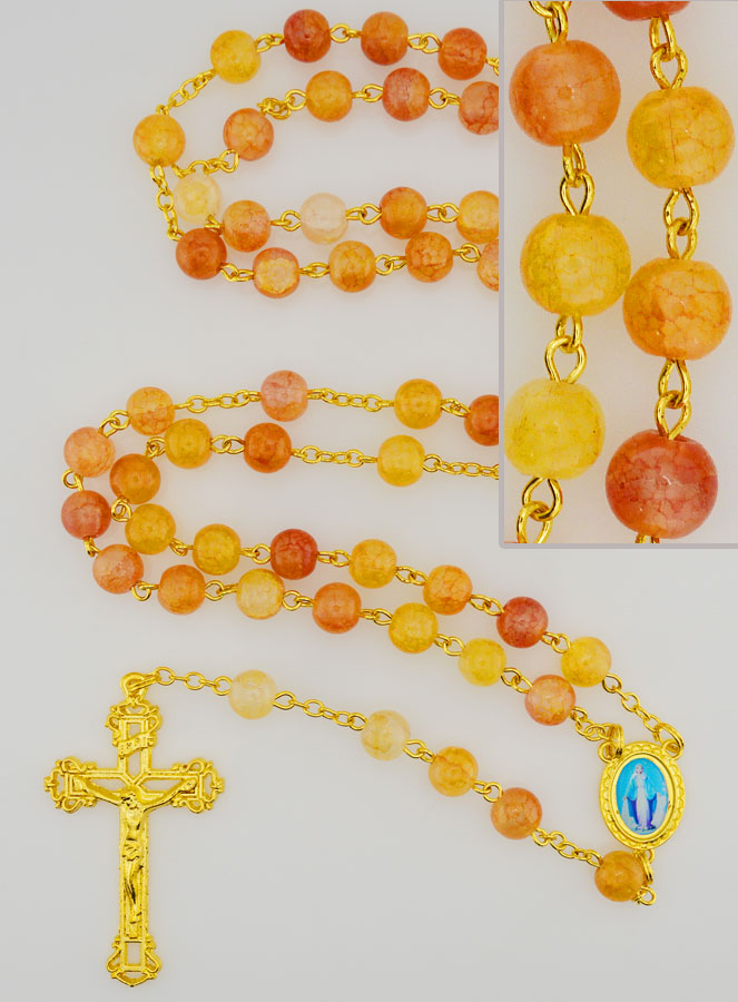 Chapelet Perles de Verre Orange - Miraculeuse (pic 1)