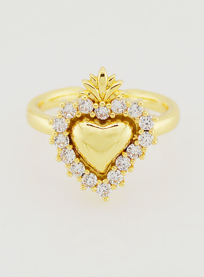 Bague Ex Voto Ajustable Laiton Doré & Strass (pic 1)