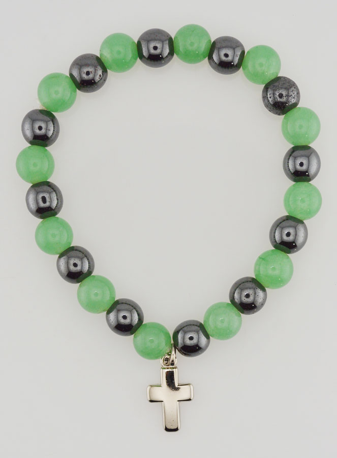 Bracelet Religieux avec Croix - Hématite & Aventurine (pic 1)