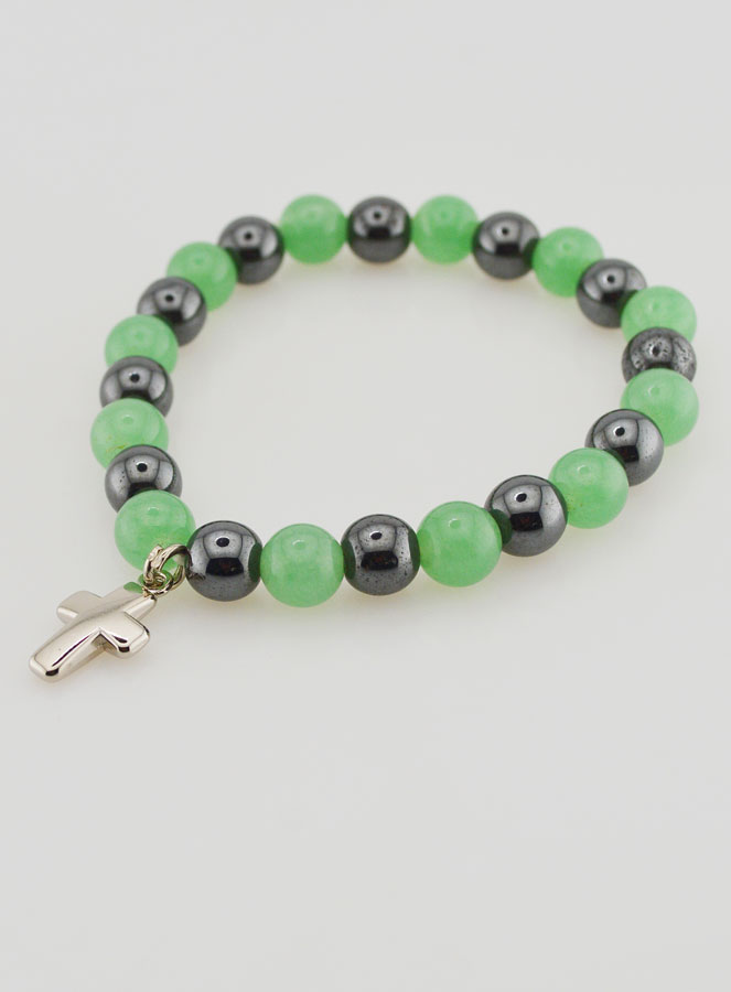 Bracelet Religieux avec Croix - Hématite & Aventurine (pic 4)