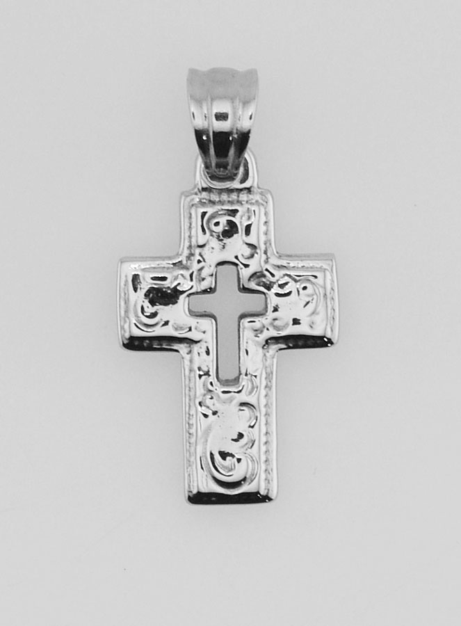Pendentif Croix Ajourée en Inox -  25mm (pic 1)