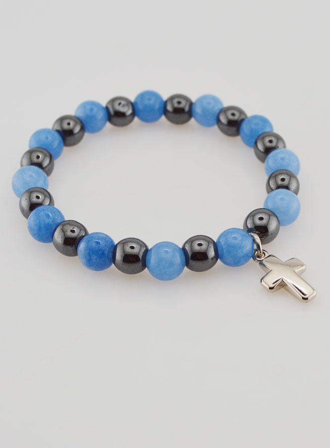 Bracelet Religieux avec Croix - Hématite & Angélite (pic 3)
