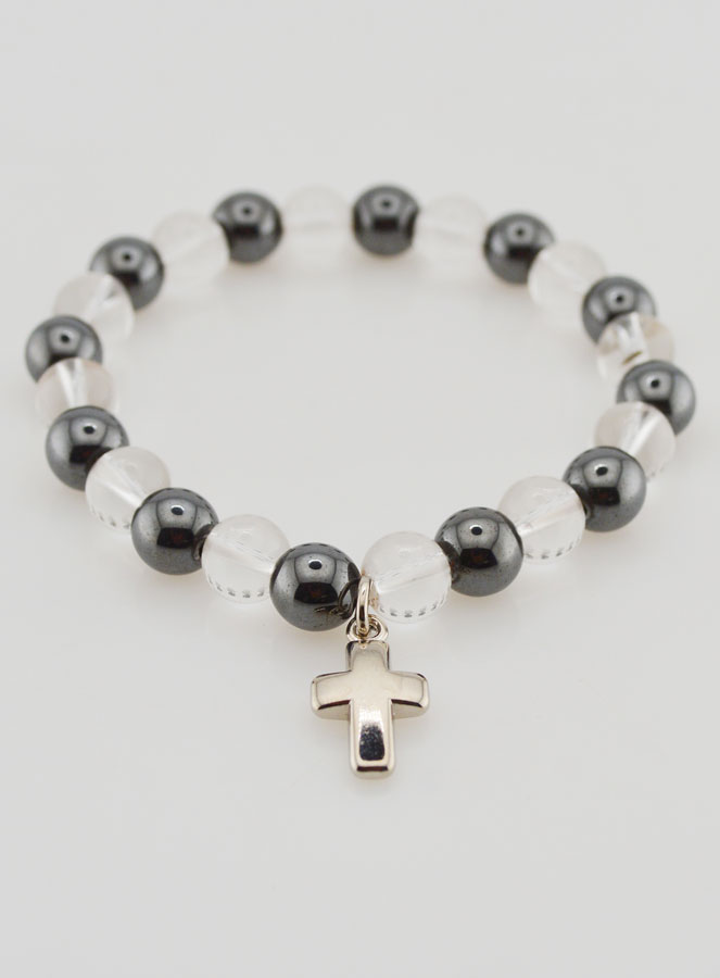 Bracelet Avec Croix - Hématite & Cristal de Roche (pic 2)