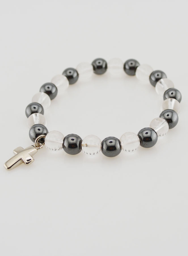 Bracelet Avec Croix - Hématite & Cristal de Roche (pic 3)