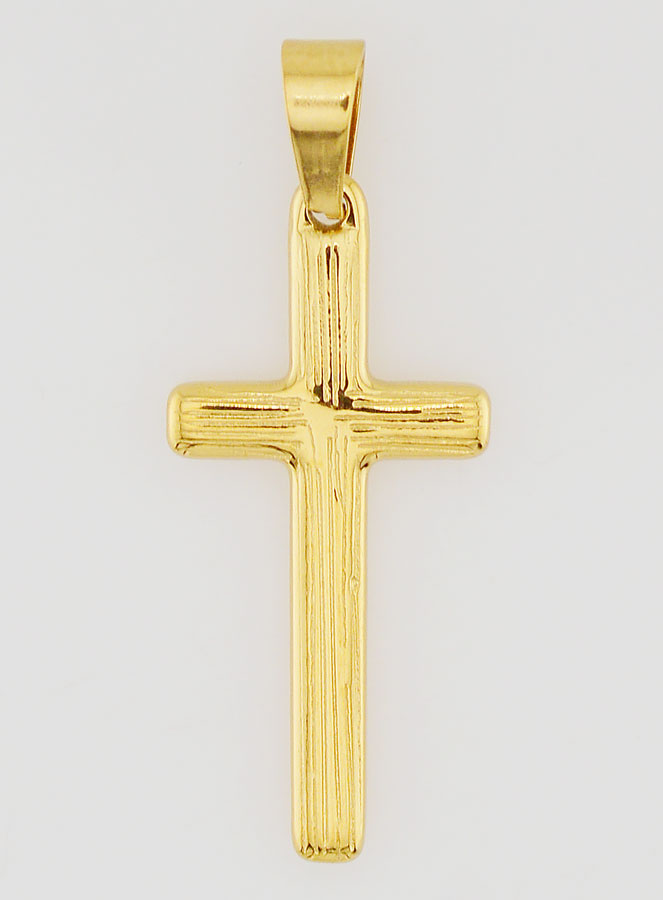 Pendentif Croix Striée en Inox Doré -  35mm (pic 1)