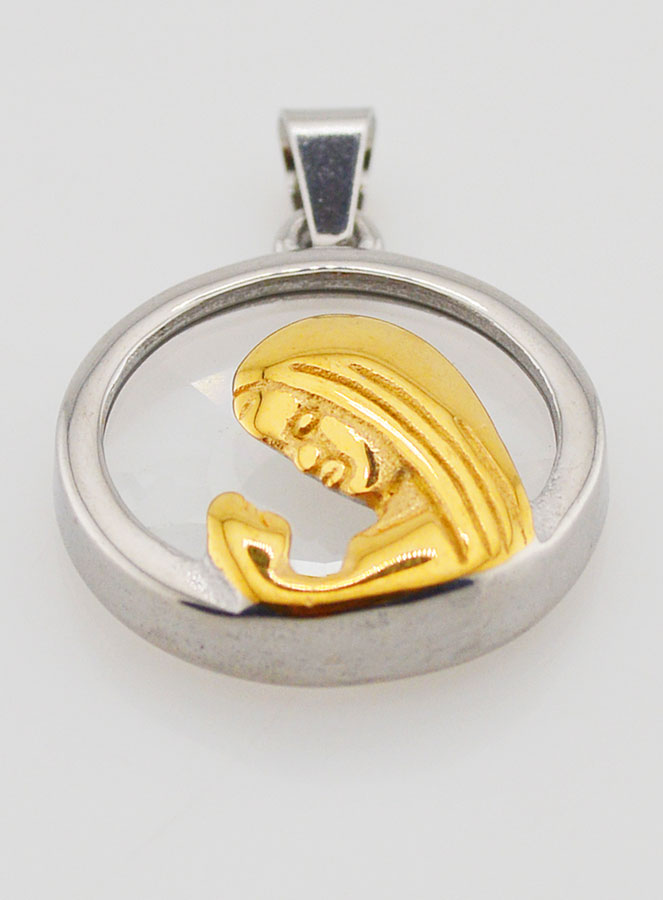 Médaille Vierge Marie en Prière 20mm - Verre & Inox (pic 2)
