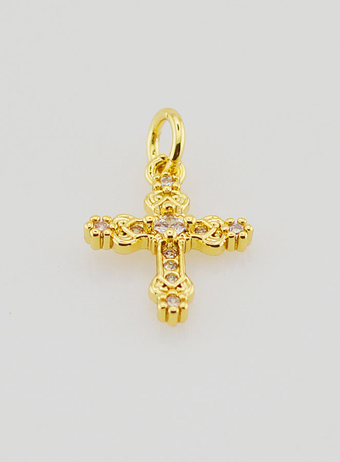 Pendentif Croix Baroque Dorée - 15mm (pic 2)