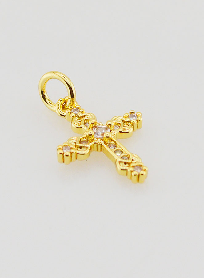 Pendentif Croix Baroque Dorée - 15mm (pic 3)