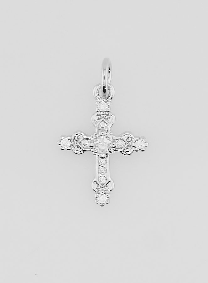 Pendentif Croix Baroque Argentée - 15mm (pic 1)