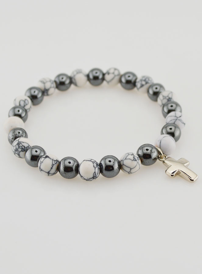 Bracelet Religieux avec Croix - Hématite & Howlite (pic 4)