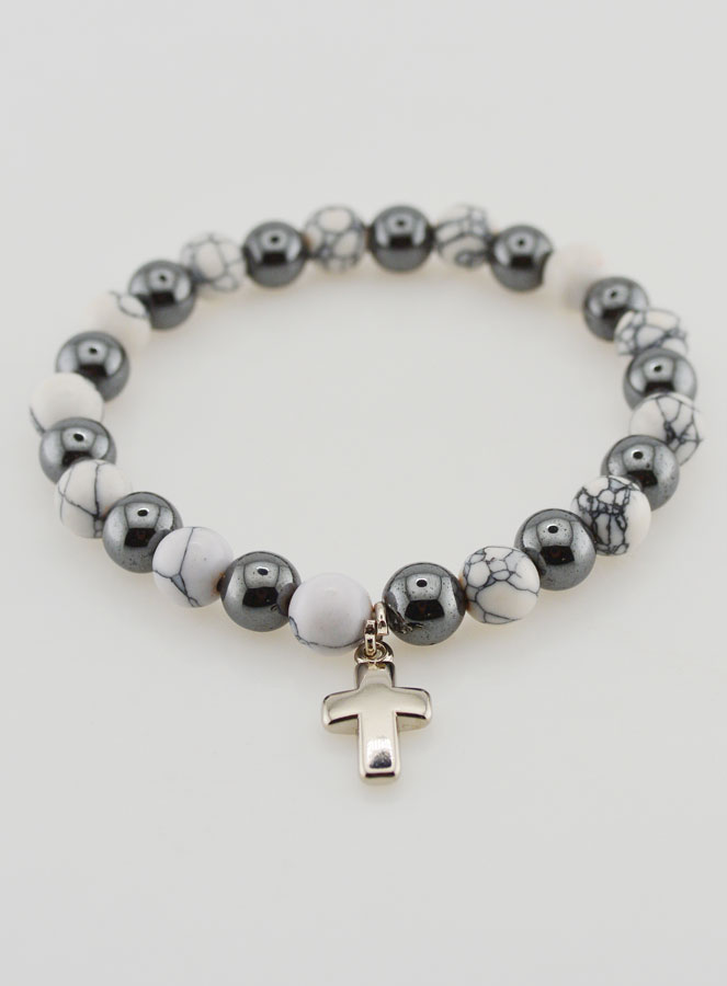 Bracelet en Pierres Naturelles Hématite & Howlite (pic 2)