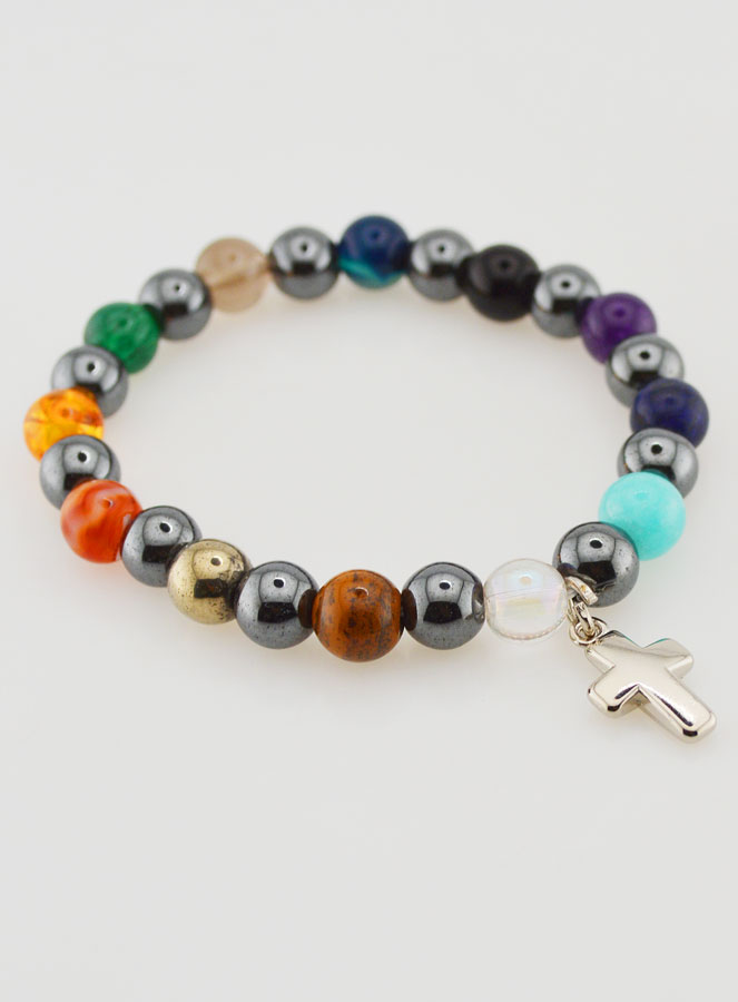 Bracelet Religieux avec Croix - Hématite & Pierres (pic 3)