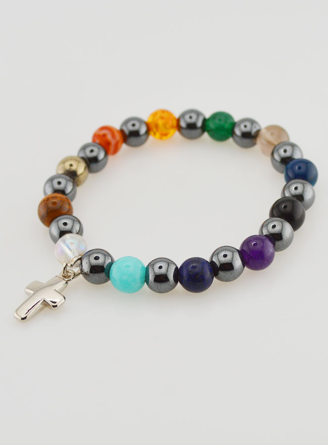 Bracelet Religieux avec Croix - Hématite & Pierres (pic 4)