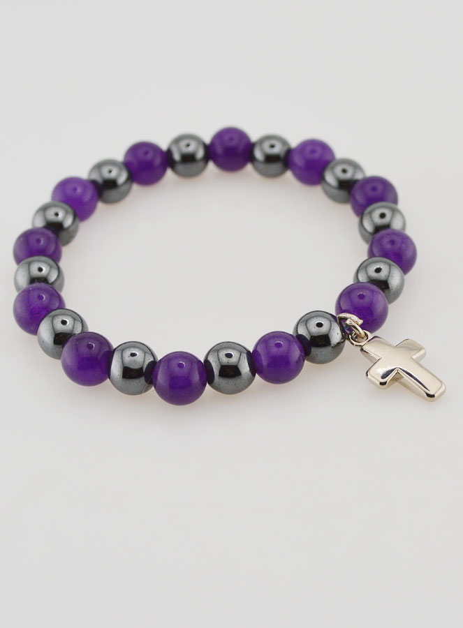Bracelet Religieux avec Croix - Hématite & Améthyste (pic 4)