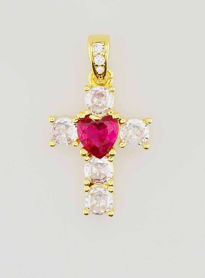 Pendentif Croix Coeur Rouge - 15mm (pic 1)