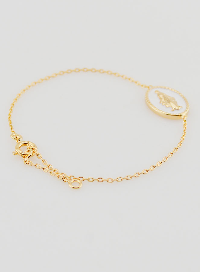 Bracelet Médaille Miraculeuse - Plaqué Or & Émail Blanc (pic 3)