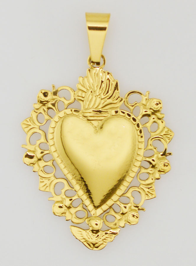 Grand Pendentif Ex Voto en Inox Doré - 37mm (pic 1)