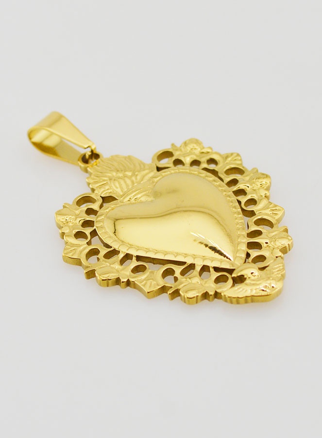 Grand Pendentif Ex Voto en Inox Doré - 37mm (pic 3)