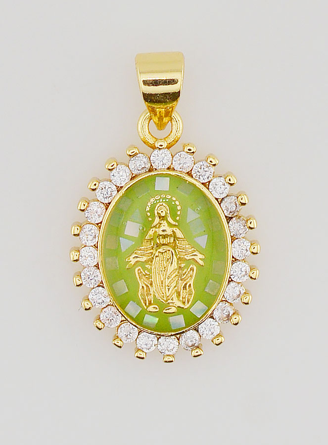Médaille Vierge Miraculeuse Vert - 17mm (pic 1)
