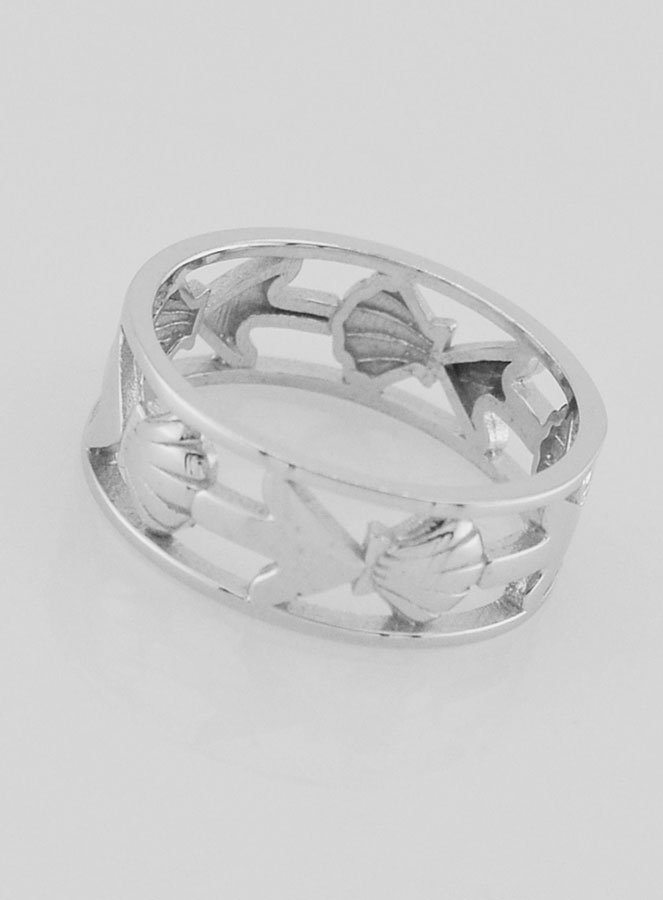 Bague Argent Ajourée Coquille & Ancre - T54 (pic 2)