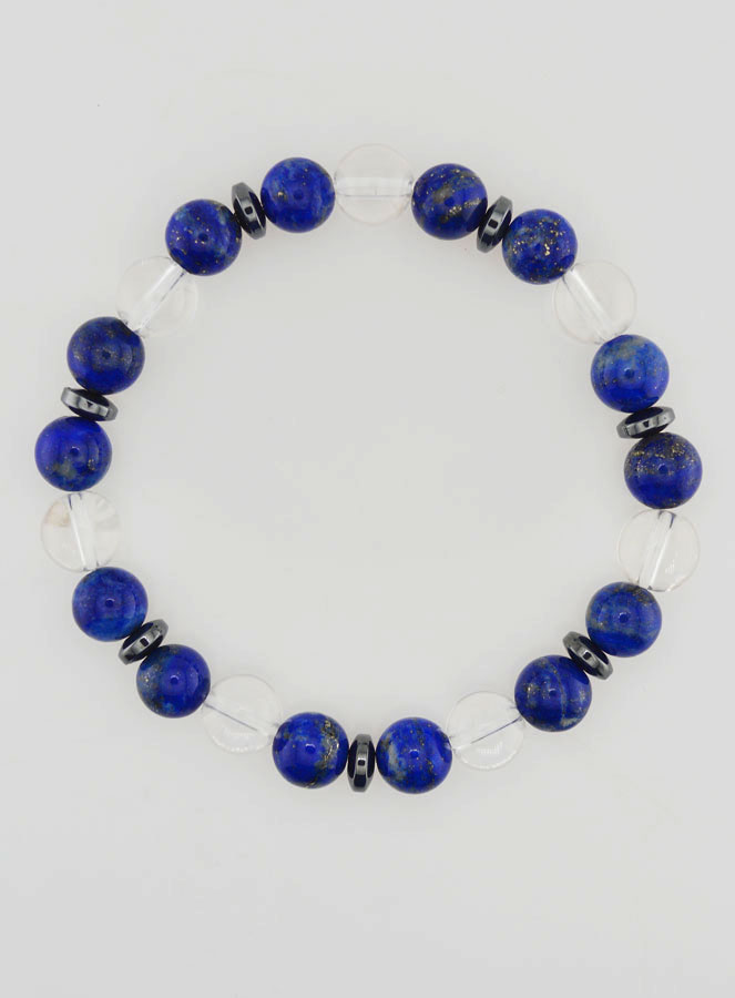 Bracelet Cristal de Roche et Lapis Lazuli AA - 8mm (pic 1)
