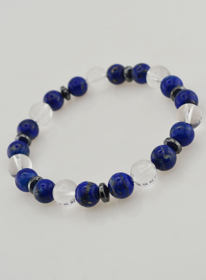 Bracelet Cristal de Roche et Lapis Lazuli AA - 8mm (pic 4)