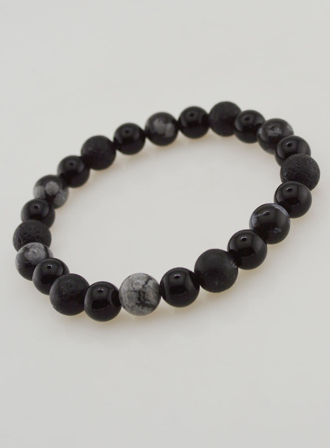 Bracelet Obsidienne, Onyx Noir & Pierre de Lave (pic 4)