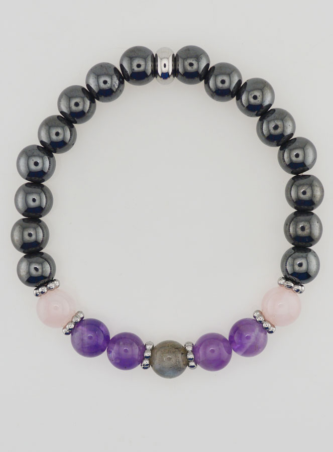 Bracelet Hématite, Améthyste, Labradorite, Quartz - 8mm (pic 1)
