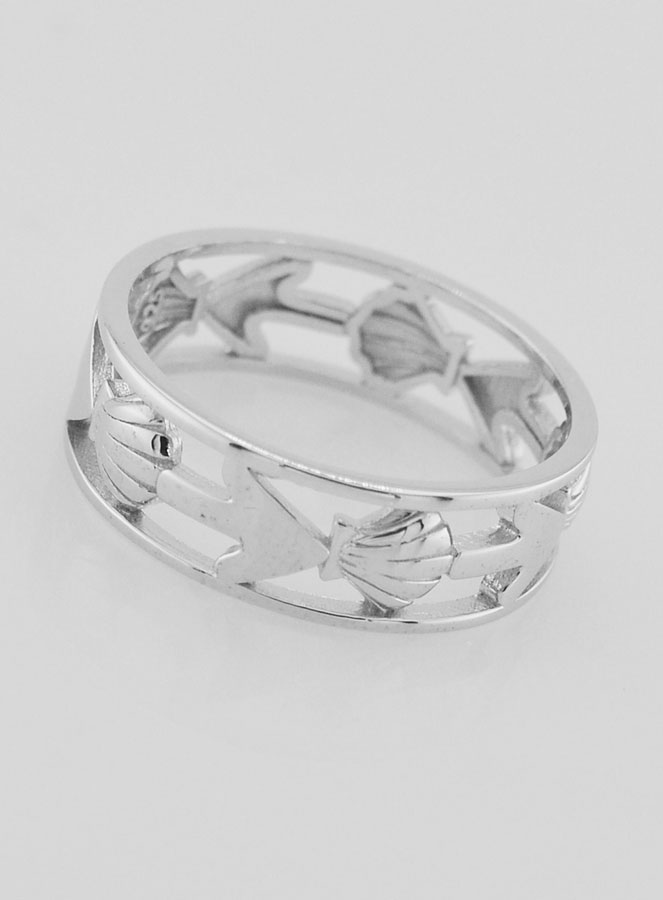 Bague Argent Ajourée Coquille & Ancre - T62 (pic 2)