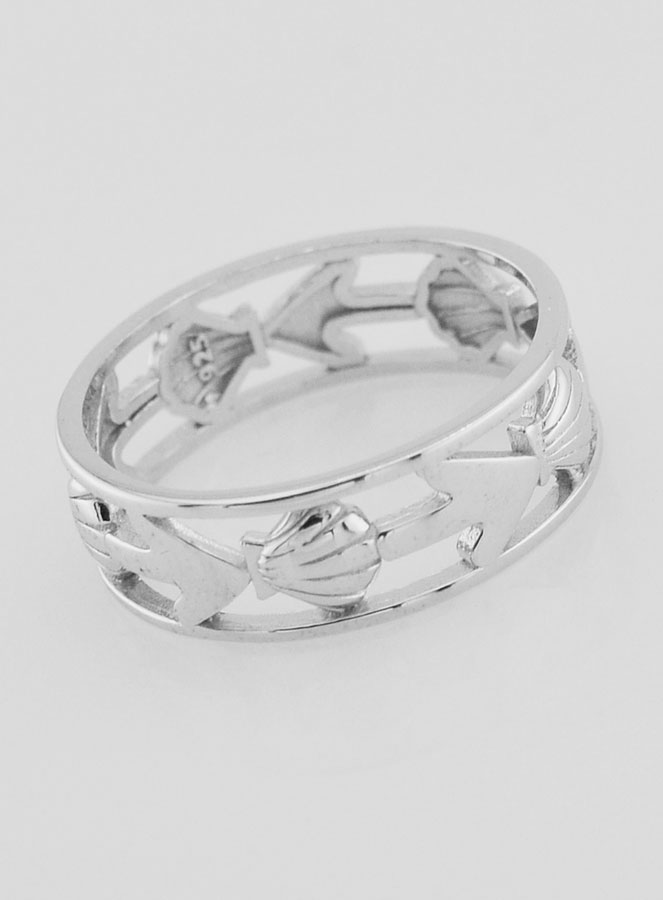 Bague Argent Ajourée Coquille & Ancre - T62 (pic 3)