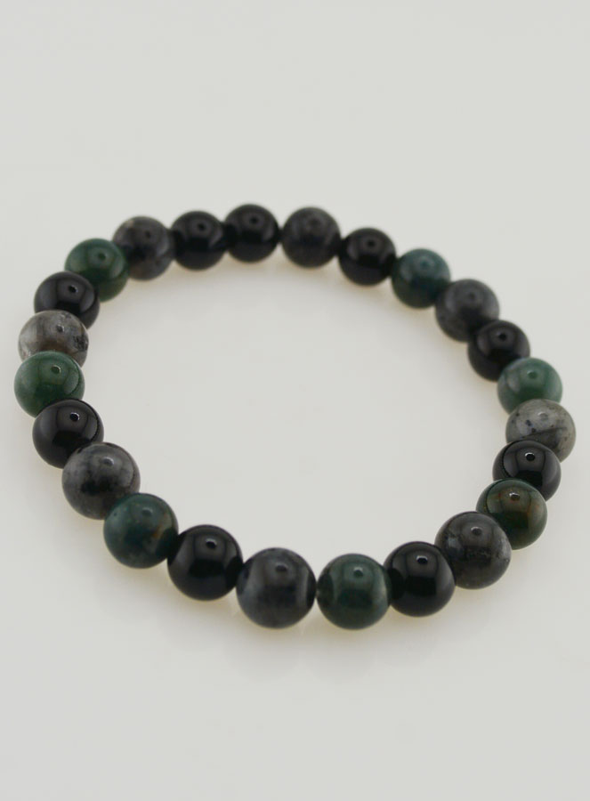Bracelet Agate Mousse, Larvikite, Onyx Noir - 8mm (pic 3)
