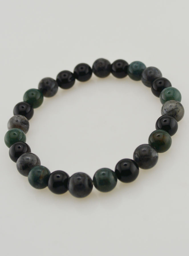Bracelet Agate Mousse, Larvikite, Onyx Noir - 8mm (pic 4)