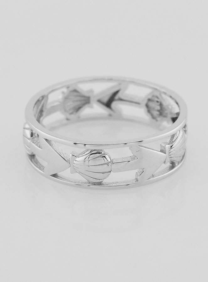 Bague Argent Ajourée Coquille & Ancre - T64 (pic 1)