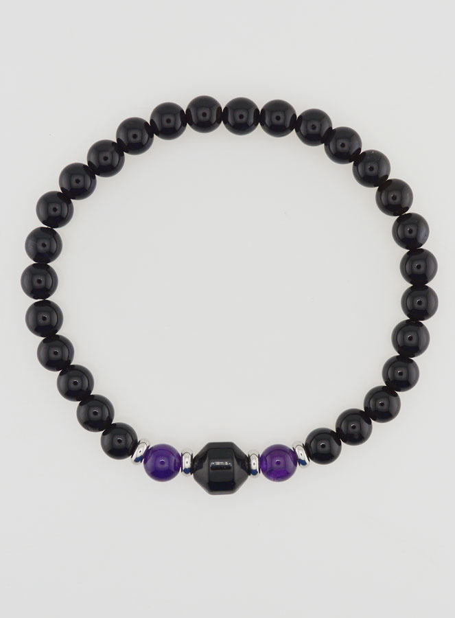 Bracelet en Améthyste et Onyx Noir - 6mm (pic 1)