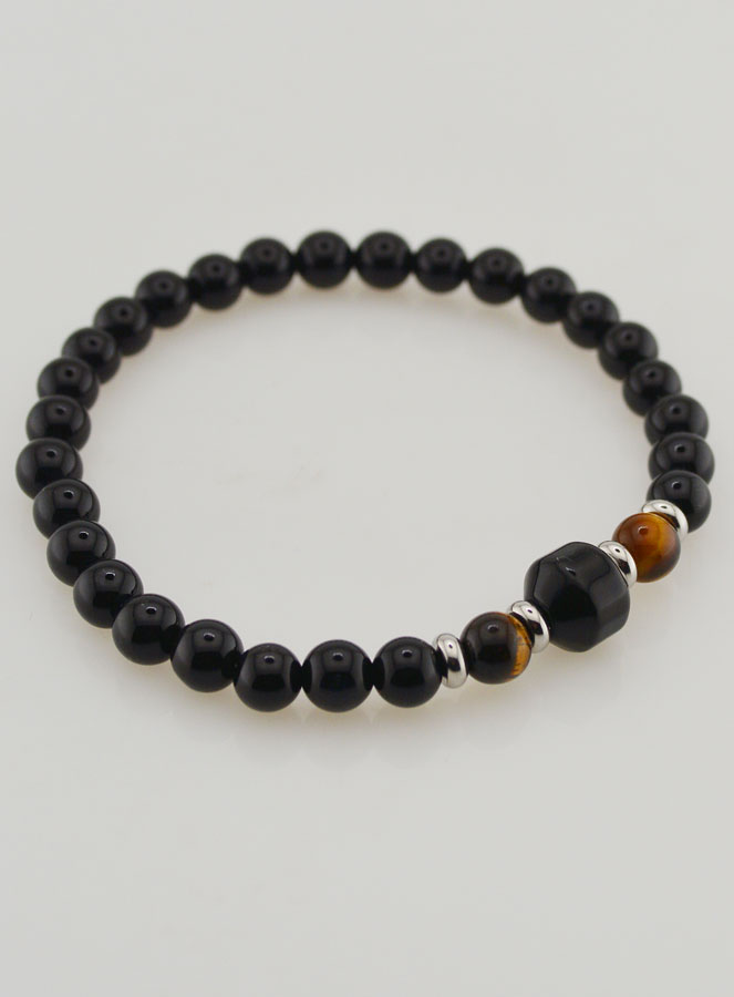 Bracelet en Oeil de Tigre et Onyx Noir - 6mm (pic 4)