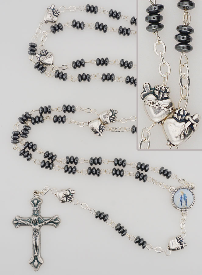 Chapelet Vierge Miraculeuse & Ex Voto - Hématite (pic 1)