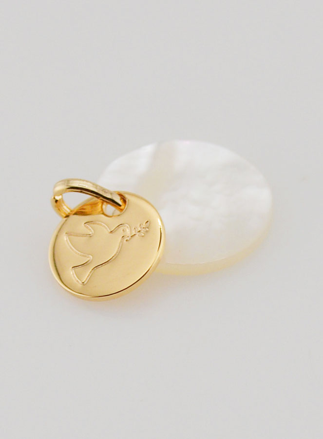 Médaille Jeton Plaqué Or & Nacre - Saint Esprit (pic 4)