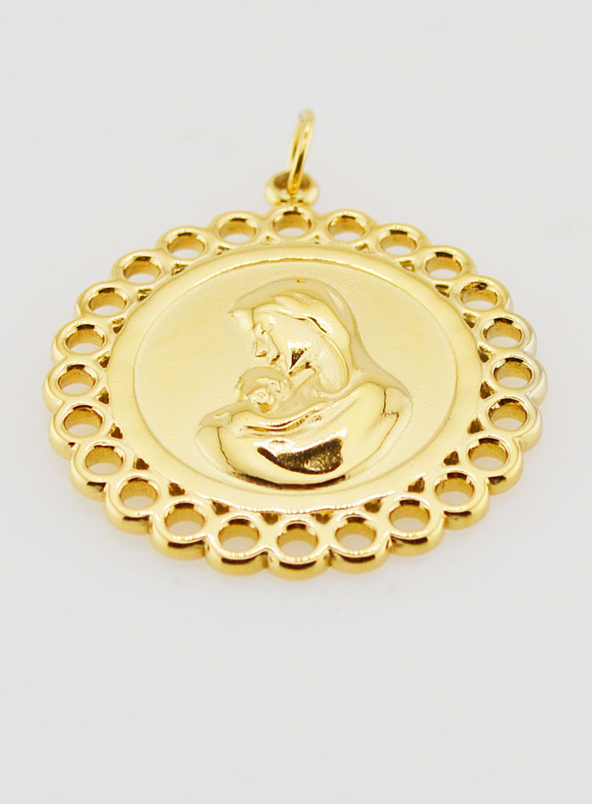 Médaille Vierge à l'Enfant Inox Doré - 25mm (pic 2)