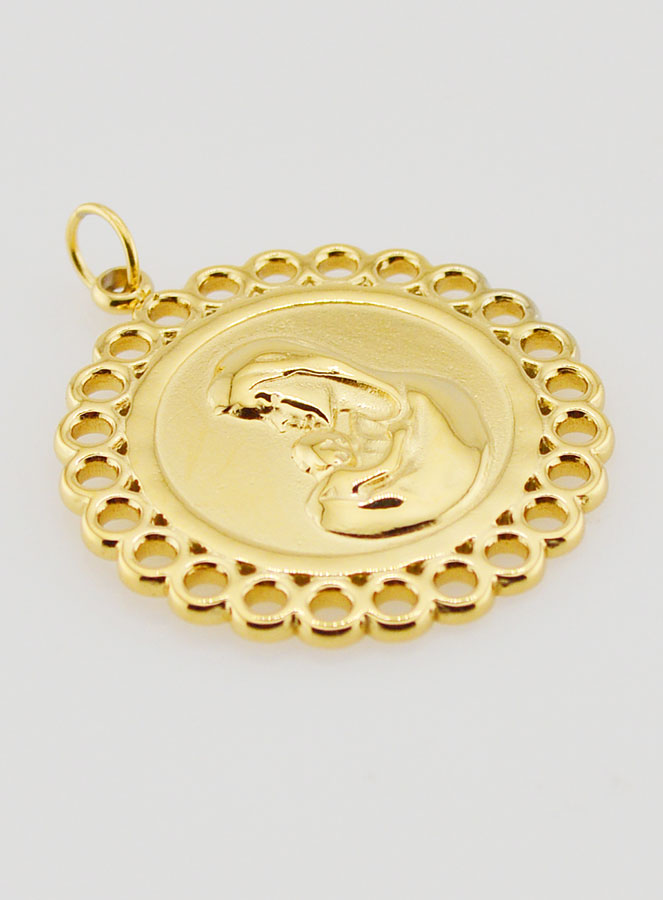 Médaille Vierge à l'Enfant Inox Doré - 25mm (pic 3)