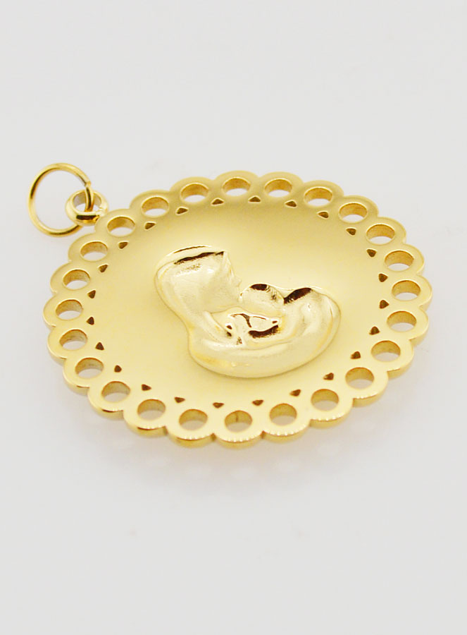 Médaille Vierge à l'Enfant Inox Doré - 25mm (pic 4)